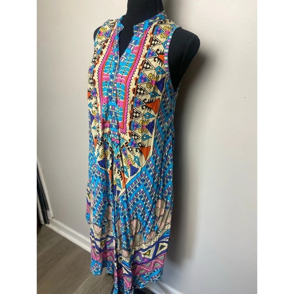 Seven Islands New York Boho Medallion Geometric High Low Handkerchief Dress L